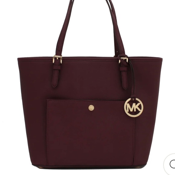 MICHAEL Michael Kors Handbags - Michael Kors Jet Set Snap Pocket Leather Tote Maroon
